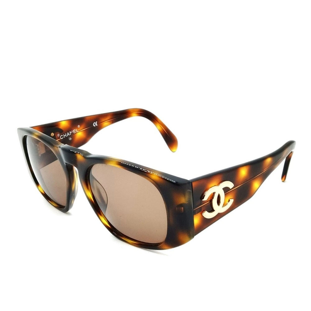 CHANEL 01451 Vintage CC Logo Sunglasses Tortoiseshell Brown Frame Italy Authenti